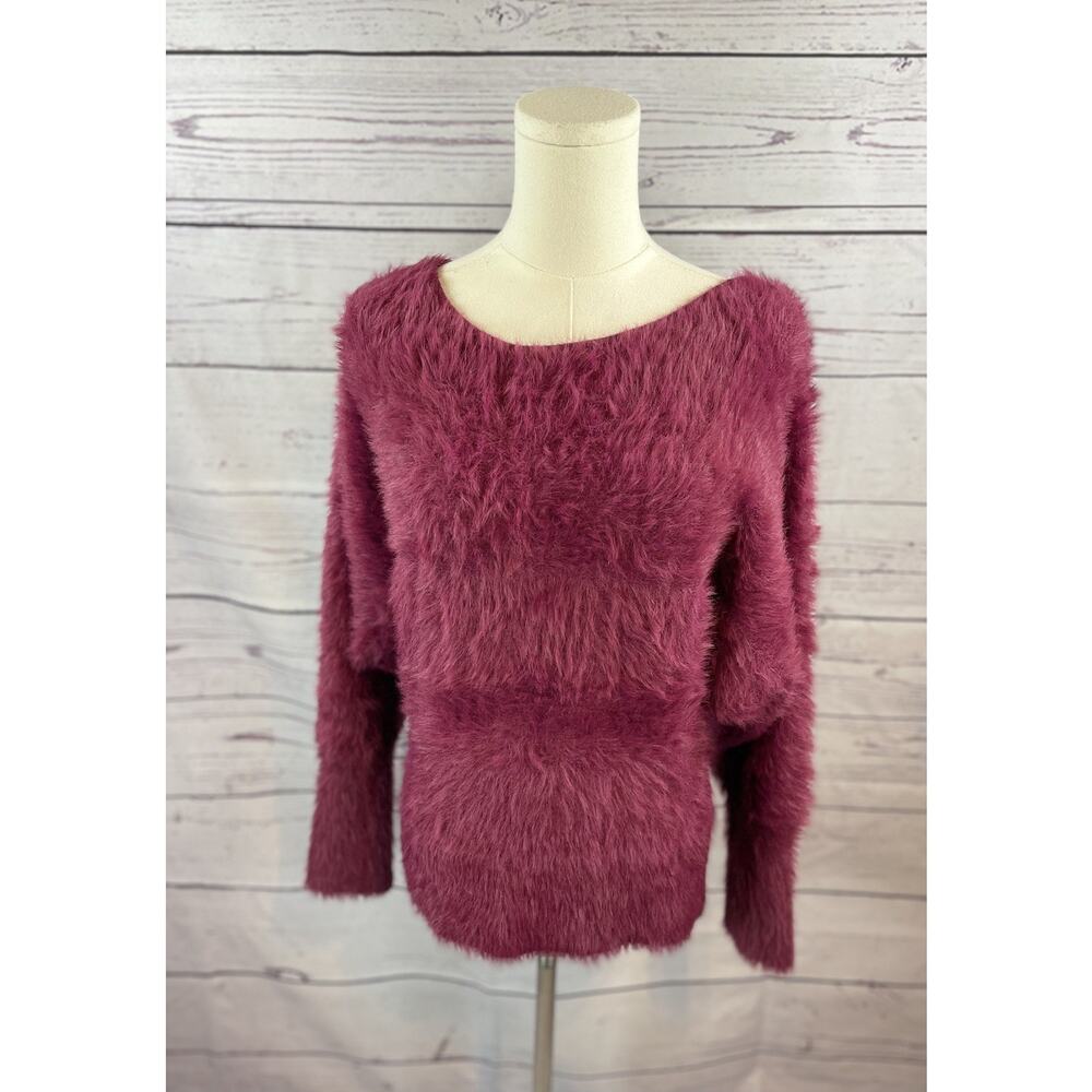 Anthropologie Eyelash Ember Sweater Ruby Red Fuzzy Dolman Sleeve Women Small